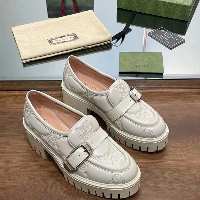 Gucci Women GG Matelassé Loafer Off White Leather Low 2.5 Cm Heel (14)
