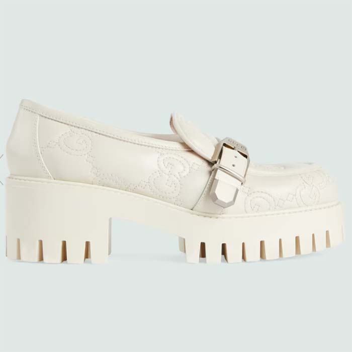 Gucci Women GG Matelassé Loafer Off White Leather Low 2.5 Cm Heel