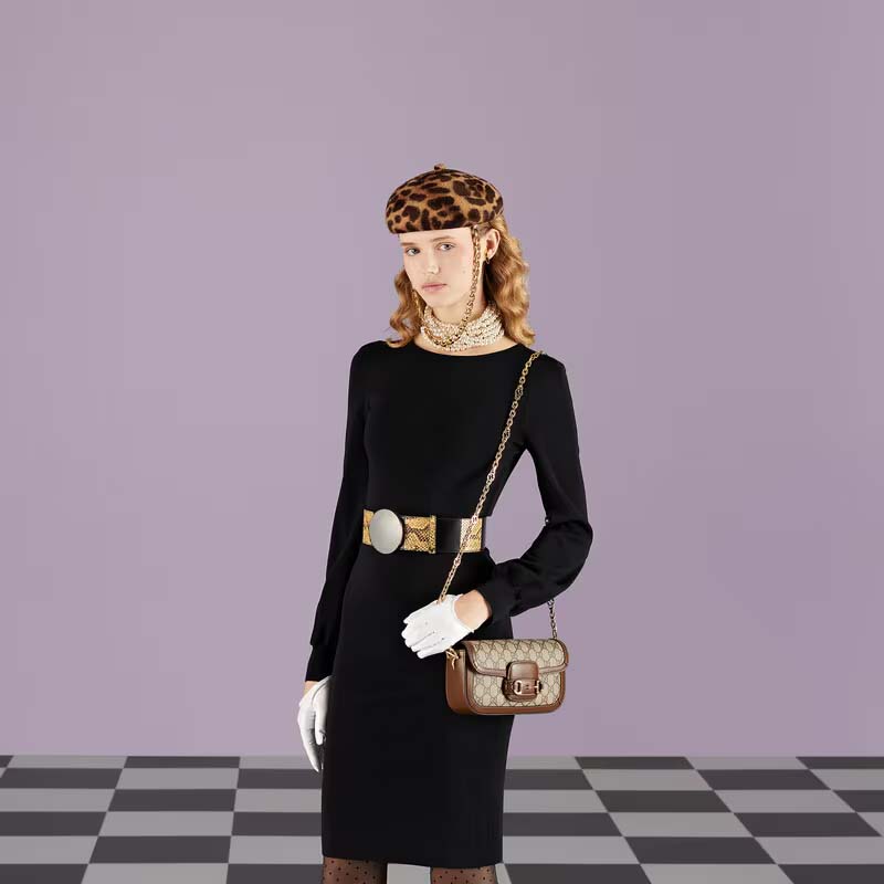 Gucci Women Horsebit 1955 Shoulder Bag Beige Ebony GG Supreme Canvas (6)
