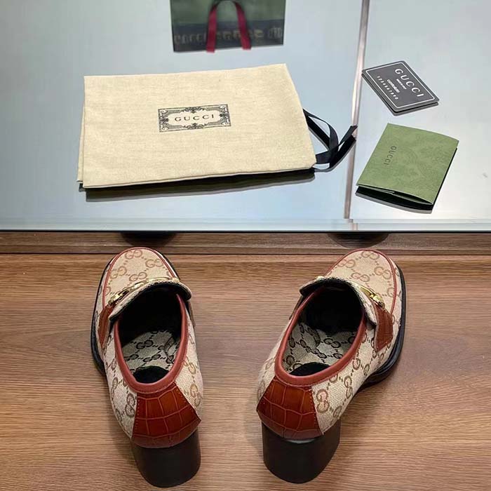 Gucci Women Loafer Interlocking G Beige Ebony Original GG Canvas Mid 5 Cm Heel (5)