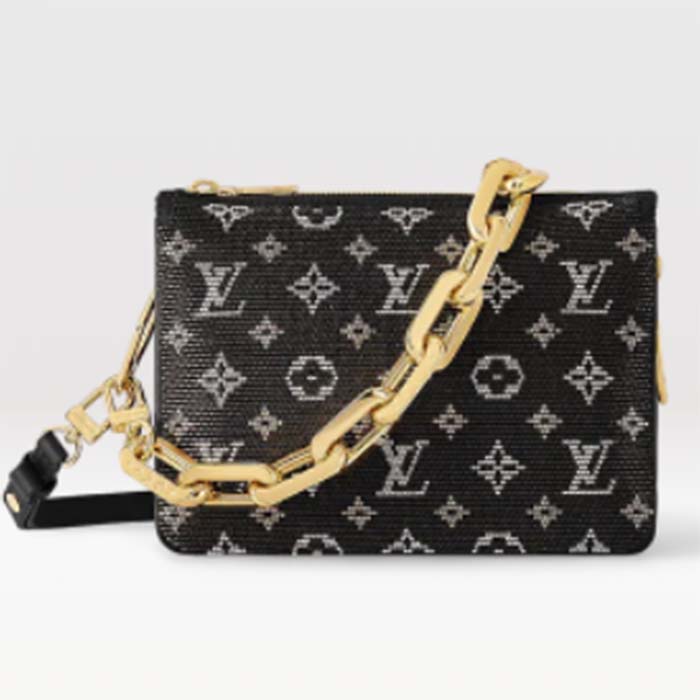 Louis Vuitton LV Women Coussin BB Handbag Black Glass Beads Polyester Satin