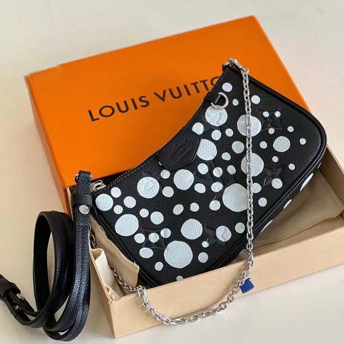 Louis Vuitton LV Women Easy Pouch On Strap Black White Embossed Grained Monogram Cowhide (9)