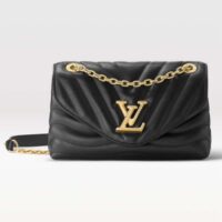 Louis Vuitton LV Women New Wave Chain Bag MM Handbag Black Smooth Cowhide (5)