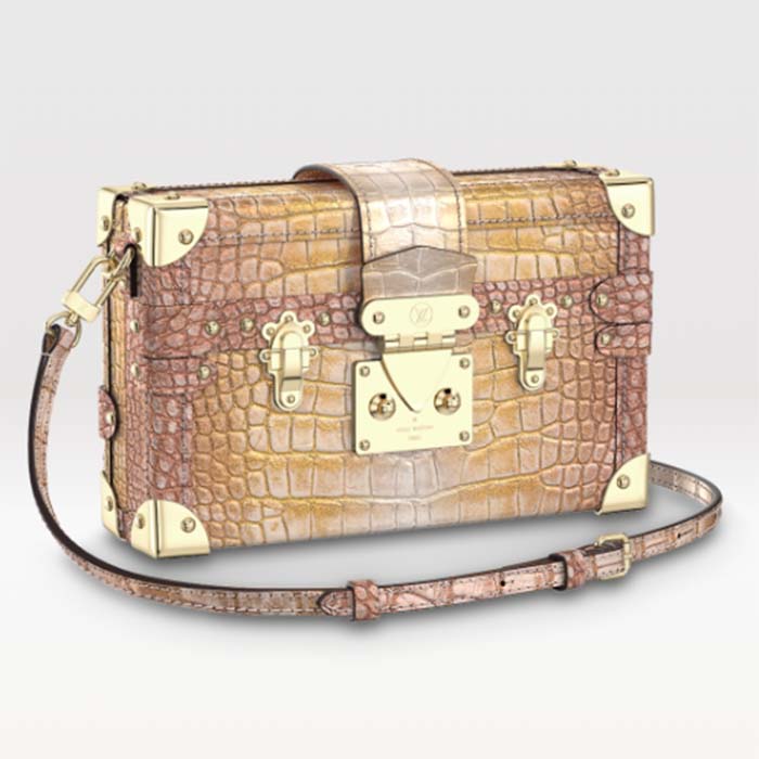 Louis Vuitton LV Women Petite Malle Handbag Metallise Golden Hour Brilliant Alligator Leather