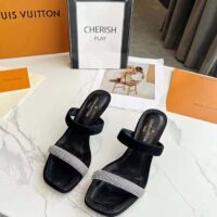 Louis Vuitton LV Women Sparkle Sandal Black Satin Strass Leather 9.5 cm Heel (10)