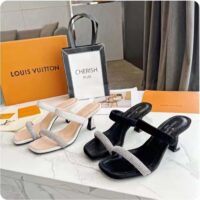 Louis Vuitton LV Women Sparkle Sandal Black Satin Strass Leather 9.5 cm Heel (10)