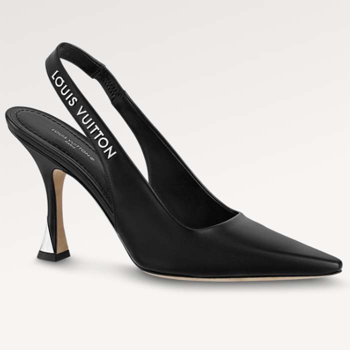 Louis Vuitton LV Women Sparkle Slingback Pump Black Calf Leather Elasticized 9.5 Cm Heel
