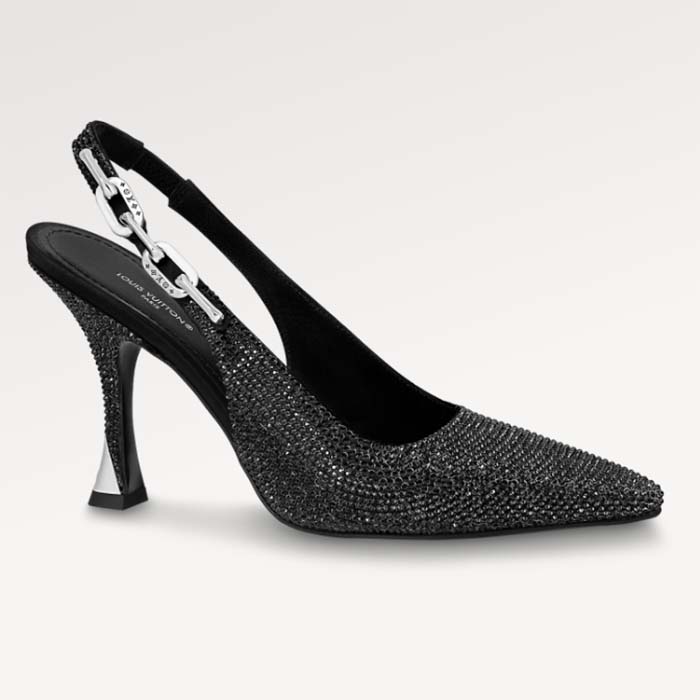 Louis Vuitton LV Women Sparkle Slingback Pump Black Strass Elasticized 9.5 Cm Heel