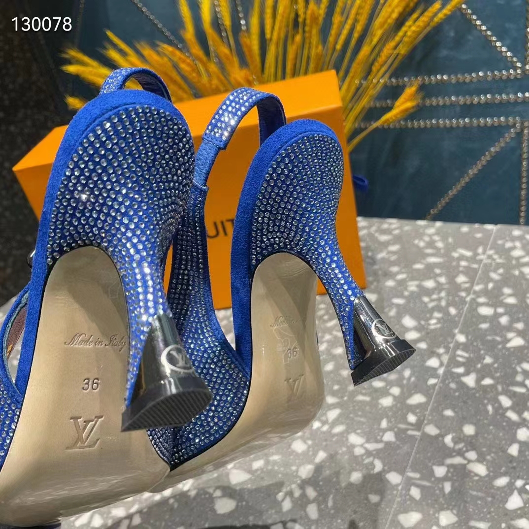 Louis Vuitton LV Women Sparkle Slingback Pump Bleu Roi Blue Strass 9.5 Cm Heel (10)