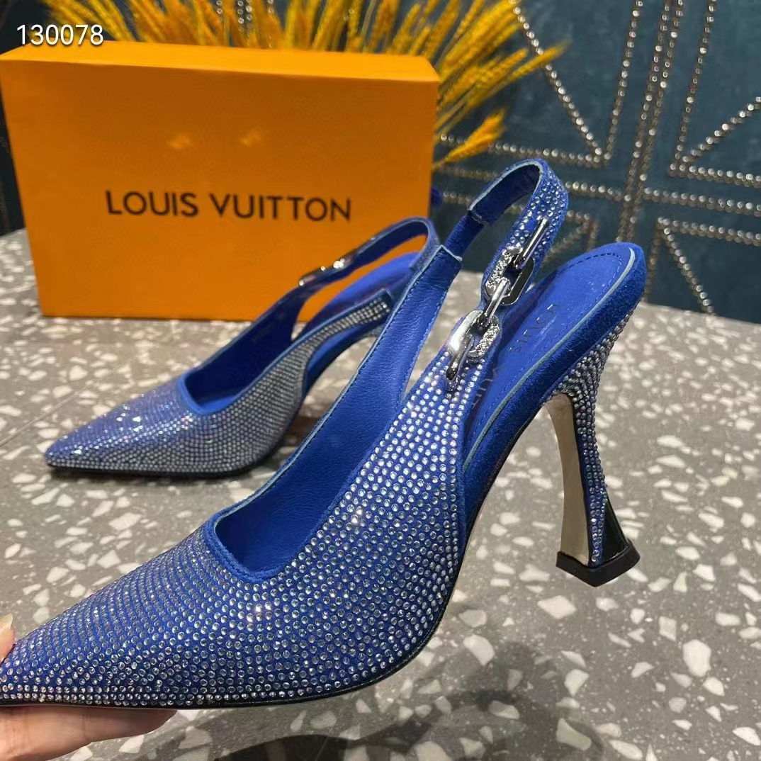 Louis Vuitton LV Women Sparkle Slingback Pump Bleu Roi Blue Strass 9.5 Cm Heel (11)