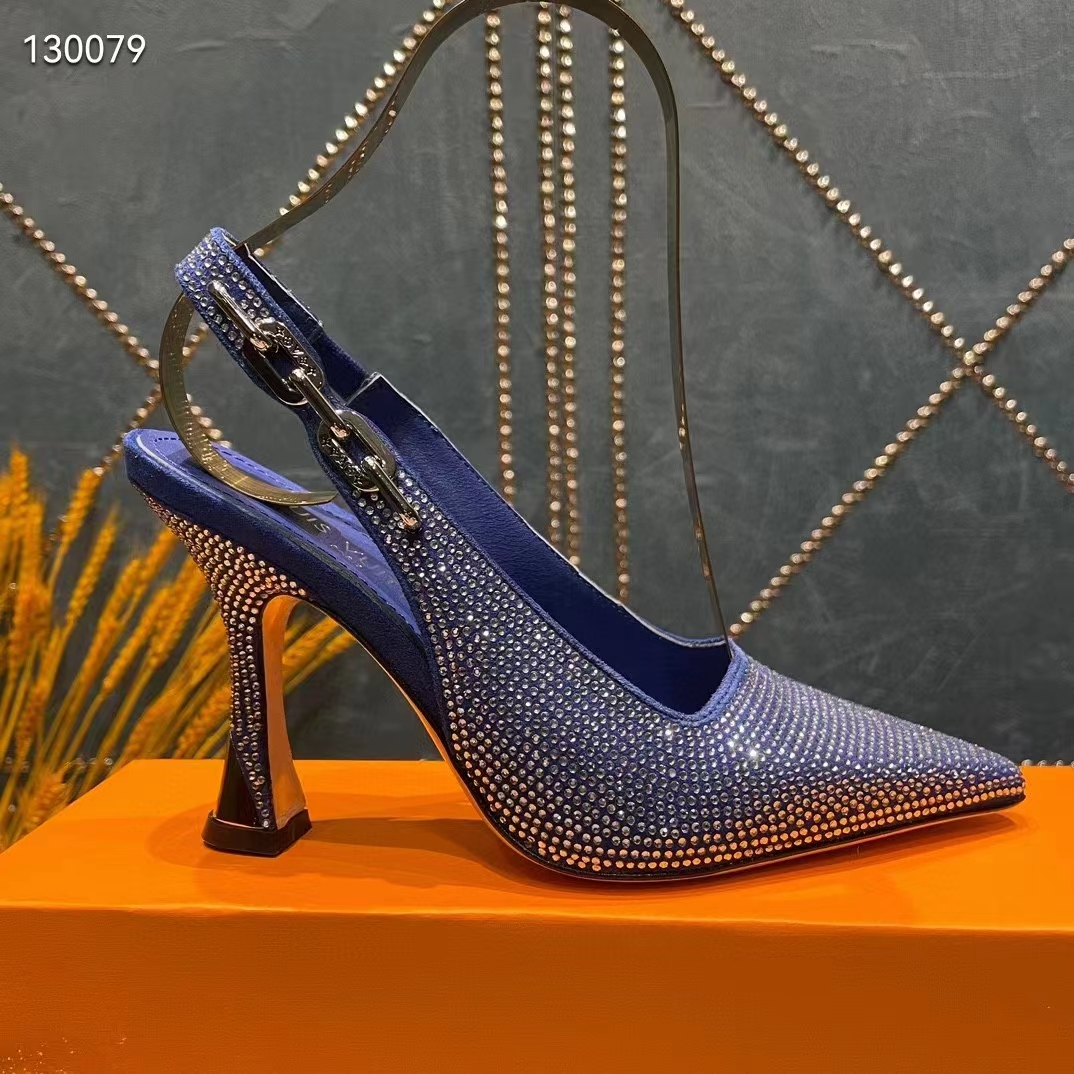 Louis Vuitton LV Women Sparkle Slingback Pump Bleu Roi Blue Strass 9.5 Cm Heel (2)
