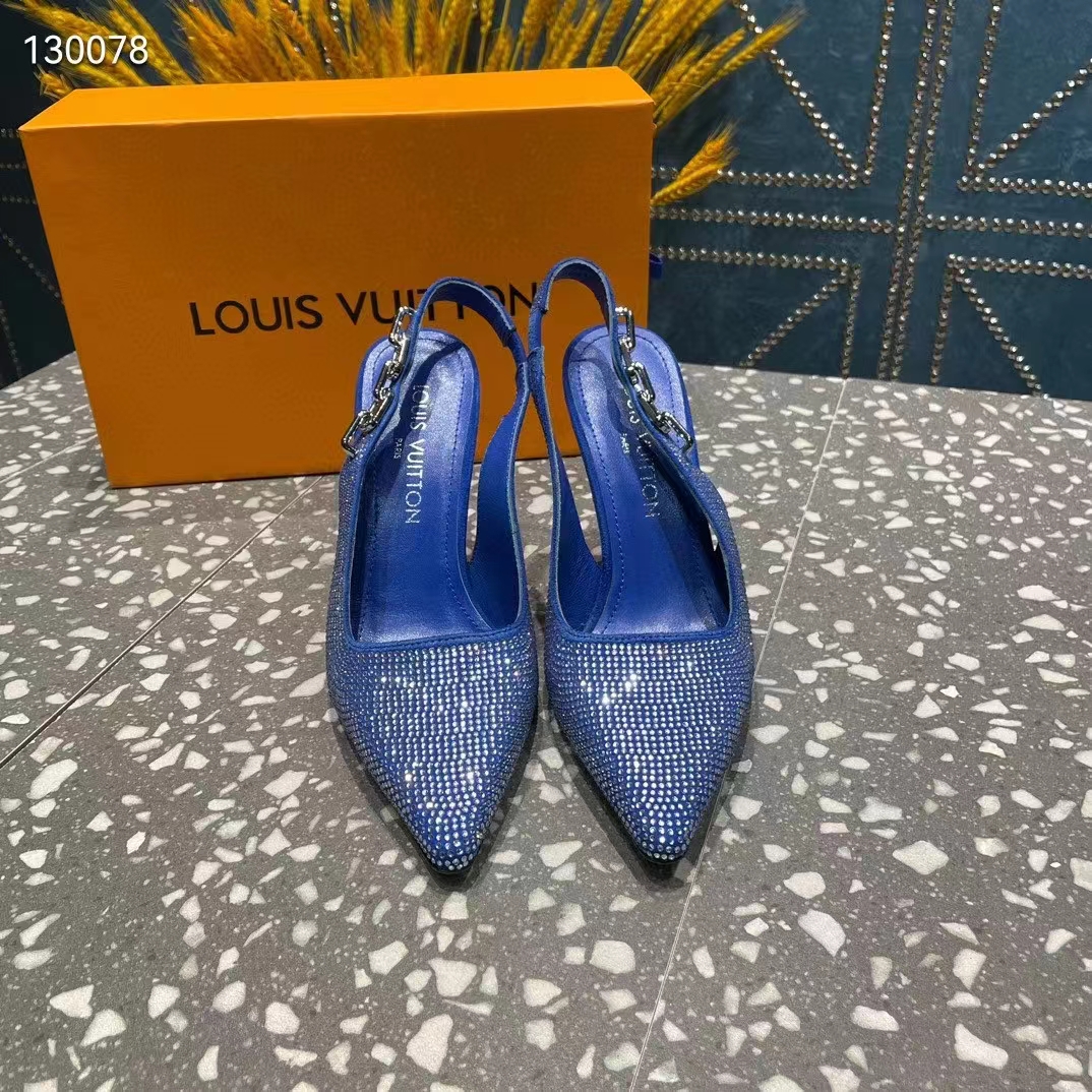 Louis Vuitton LV Women Sparkle Slingback Pump Bleu Roi Blue Strass 9.5 Cm Heel (4)
