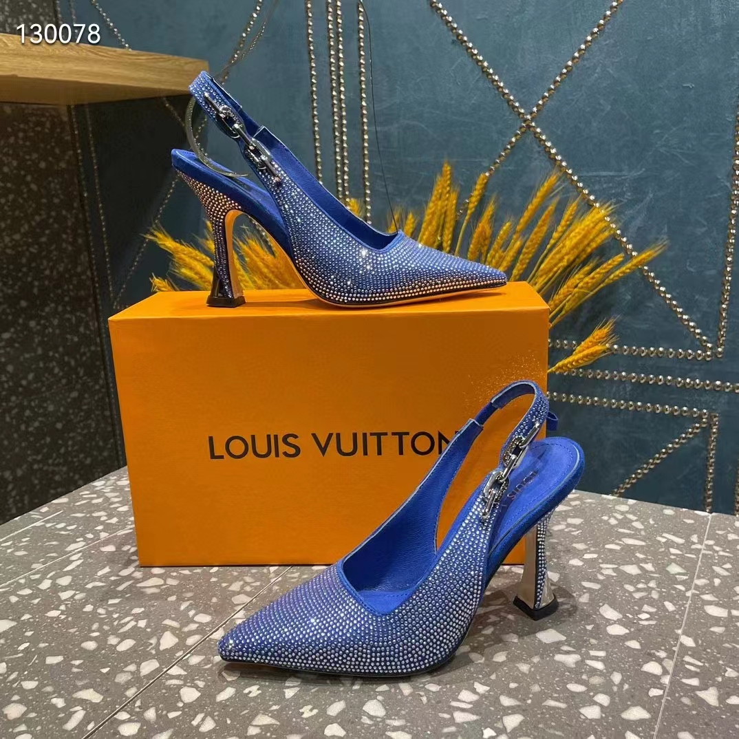 Louis Vuitton LV Women Sparkle Slingback Pump Bleu Roi Blue Strass 9.5 Cm Heel (6)