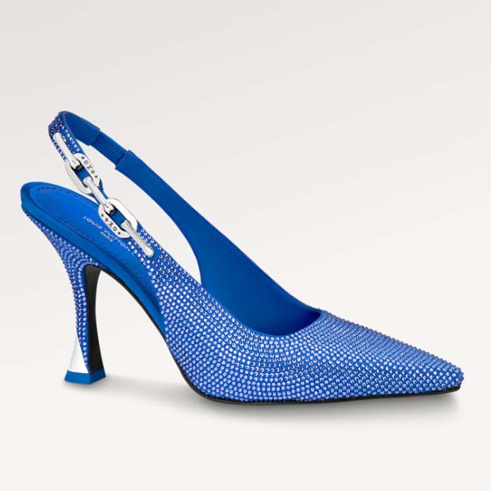 Louis Vuitton LV Women Sparkle Slingback Pump Bleu Roi Blue Strass 9.5 Cm Heel