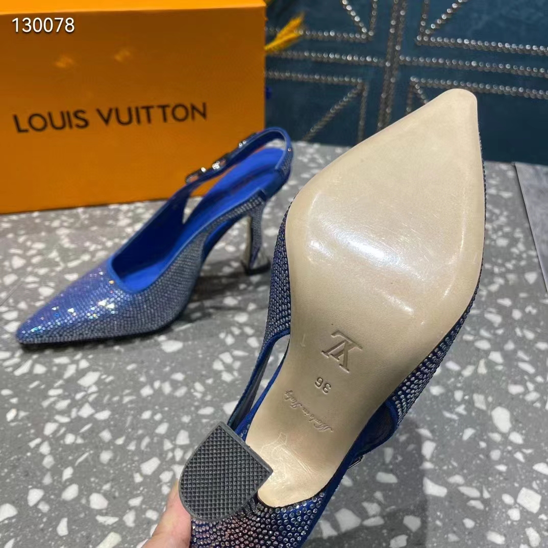 Louis Vuitton LV Women Sparkle Slingback Pump Bleu Roi Blue Strass 9.5 Cm Heel (8)