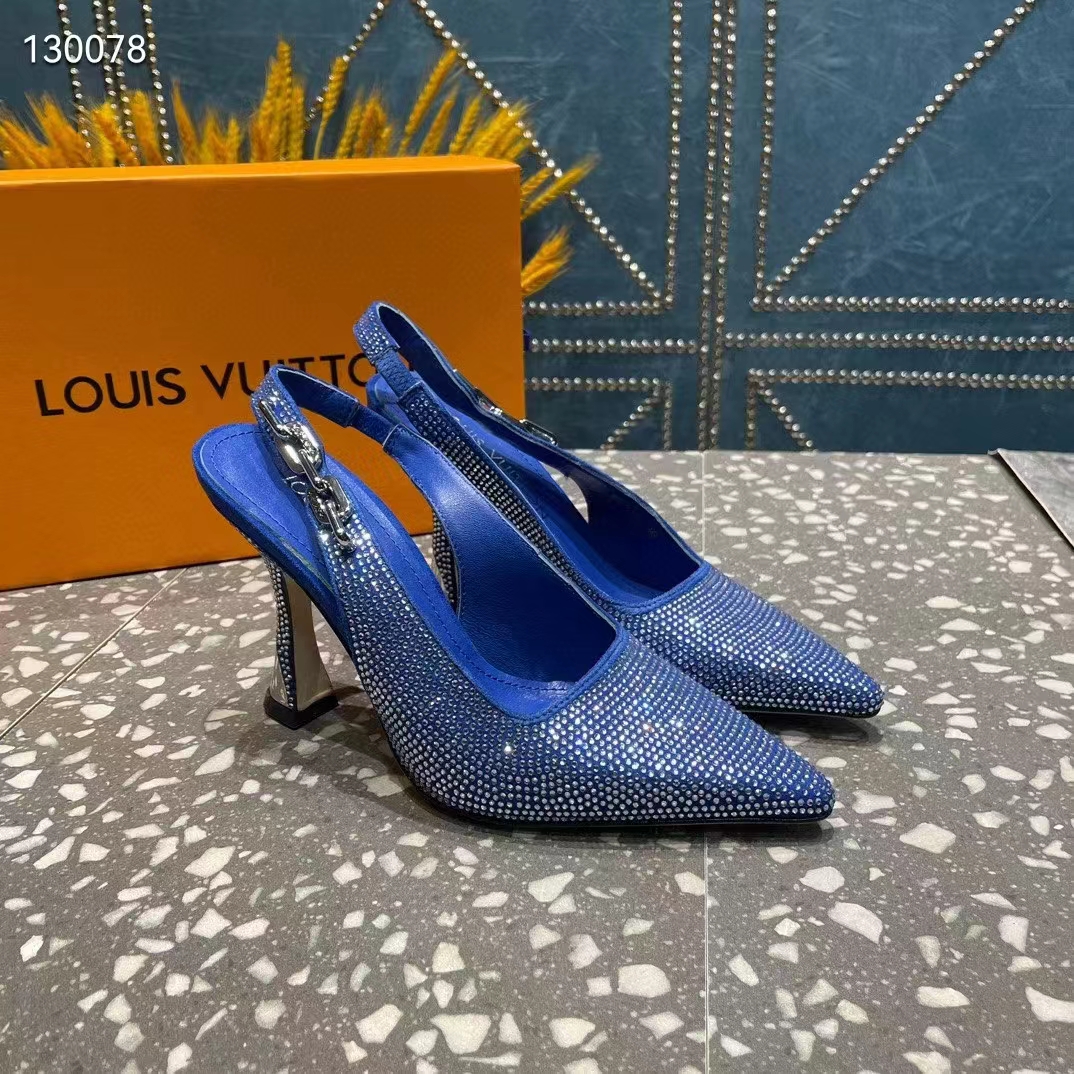 Louis Vuitton LV Women Sparkle Slingback Pump Bleu Roi Blue Strass 9.5 Cm Heel (9)