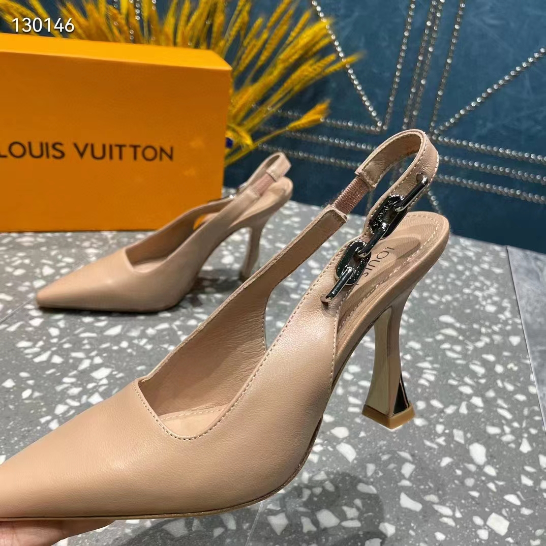 Louis Vuitton LV Women Sparkle Slingback Pump Gold Metallic Calf Leather 9.5 Cm Heel (10)