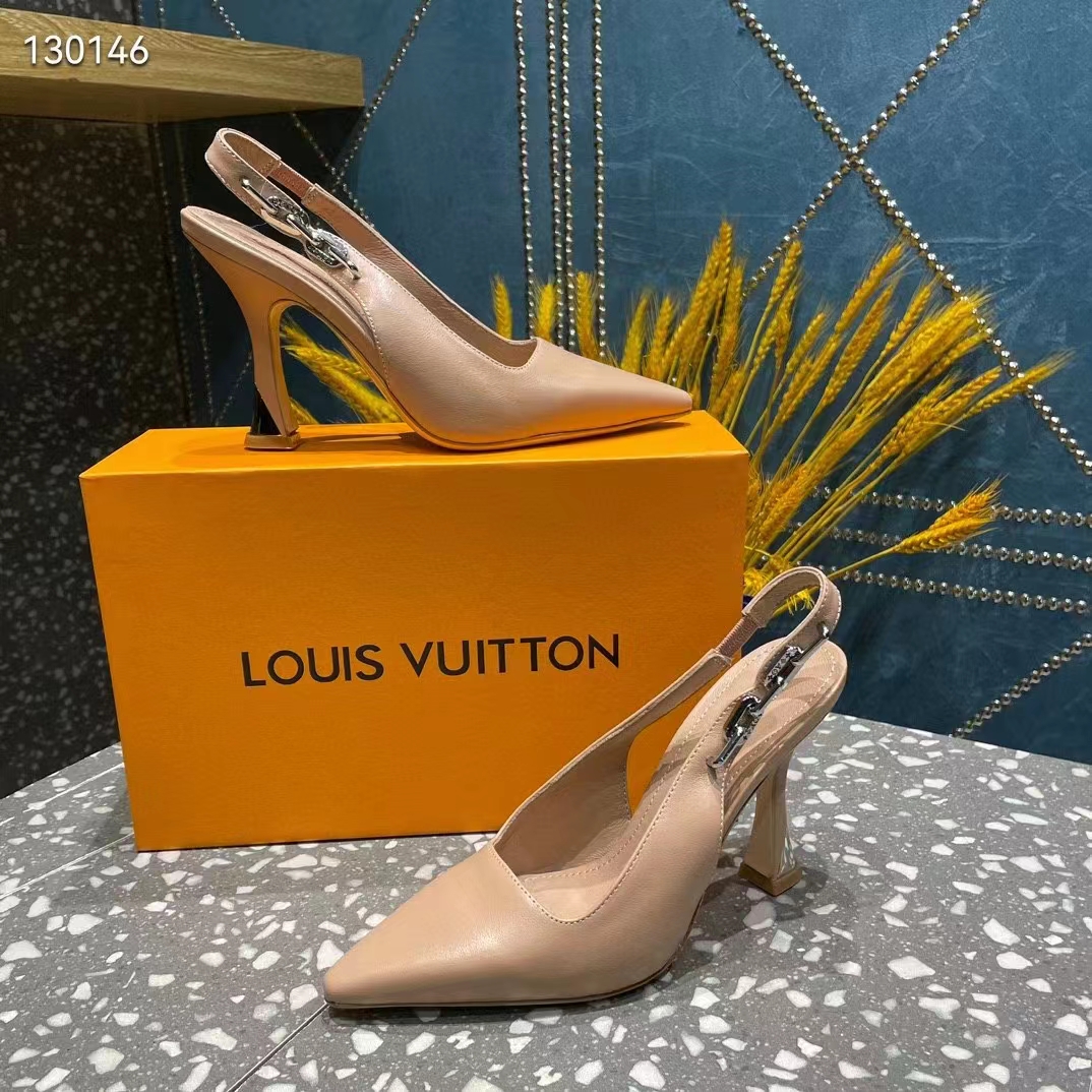 Louis Vuitton LV Women Sparkle Slingback Pump Gold Metallic Calf Leather 9.5 Cm Heel (6)