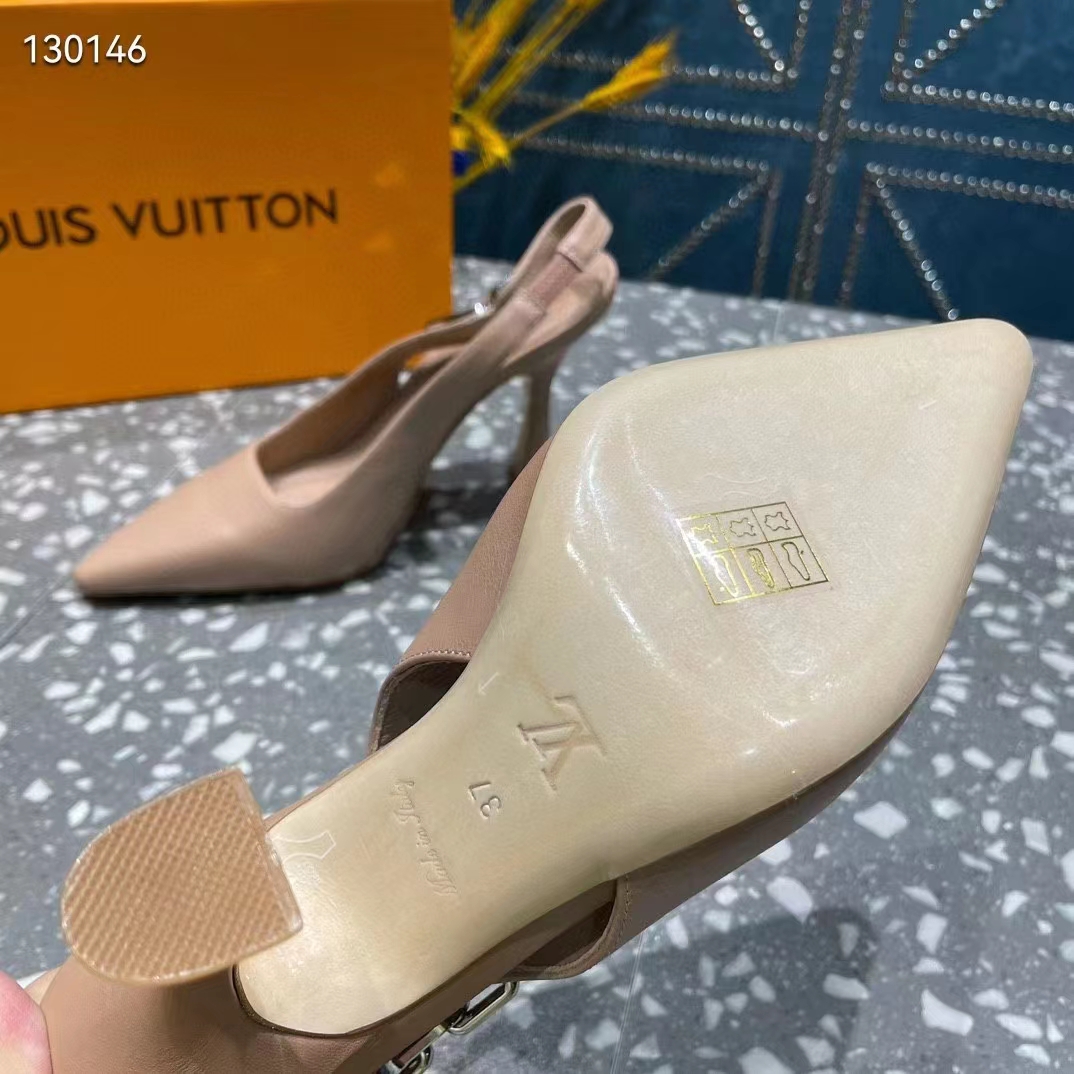 Louis Vuitton LV Women Sparkle Slingback Pump Gold Metallic Calf Leather 9.5 Cm Heel (7)