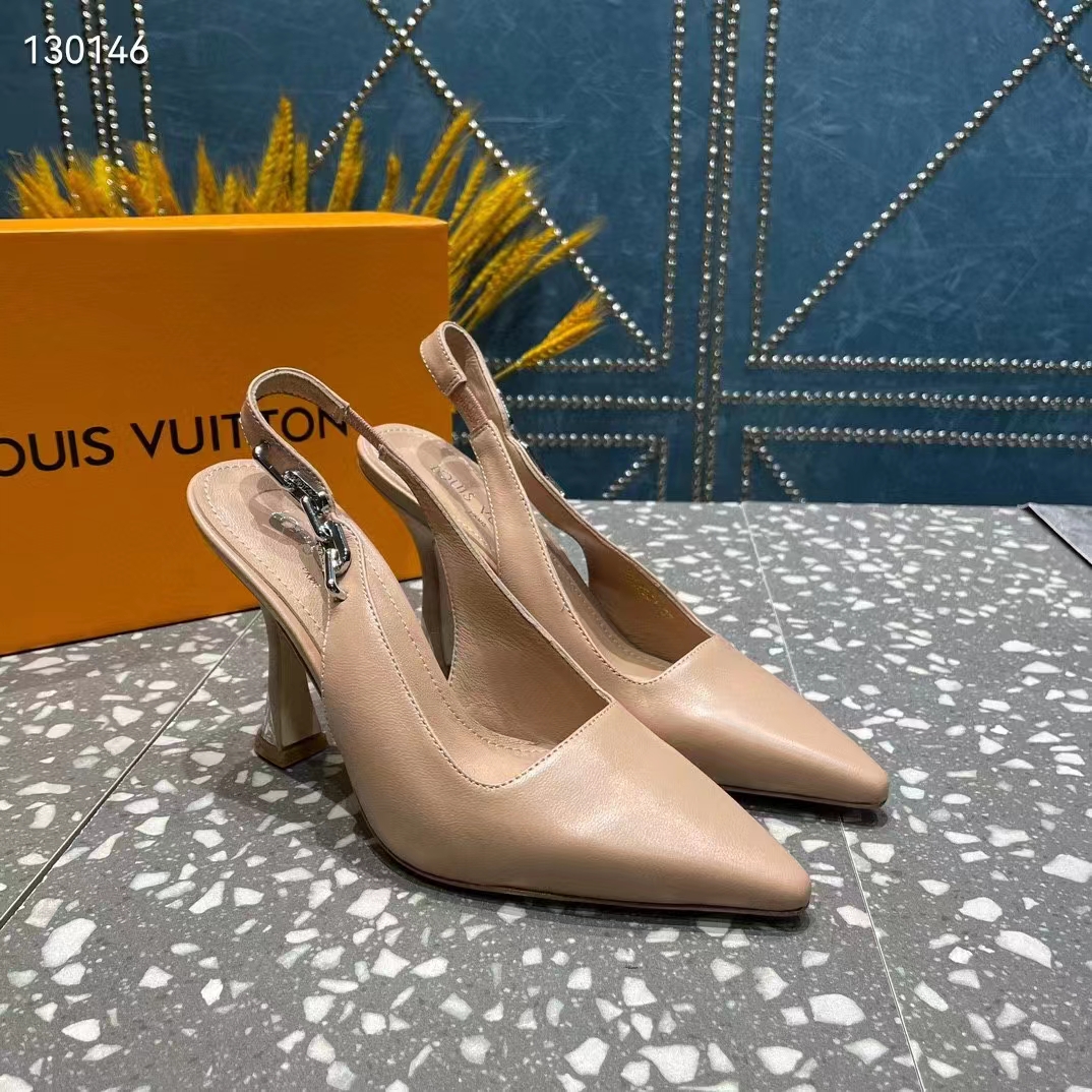 Louis Vuitton LV Women Sparkle Slingback Pump Gold Metallic Calf Leather 9.5 Cm Heel (8)