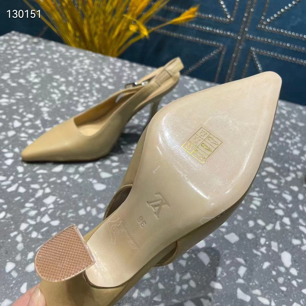 Louis Vuitton LV Women Sparkle Slingback Pump Gold Metallic Calf Leather 9.5 Cm Heel (9)