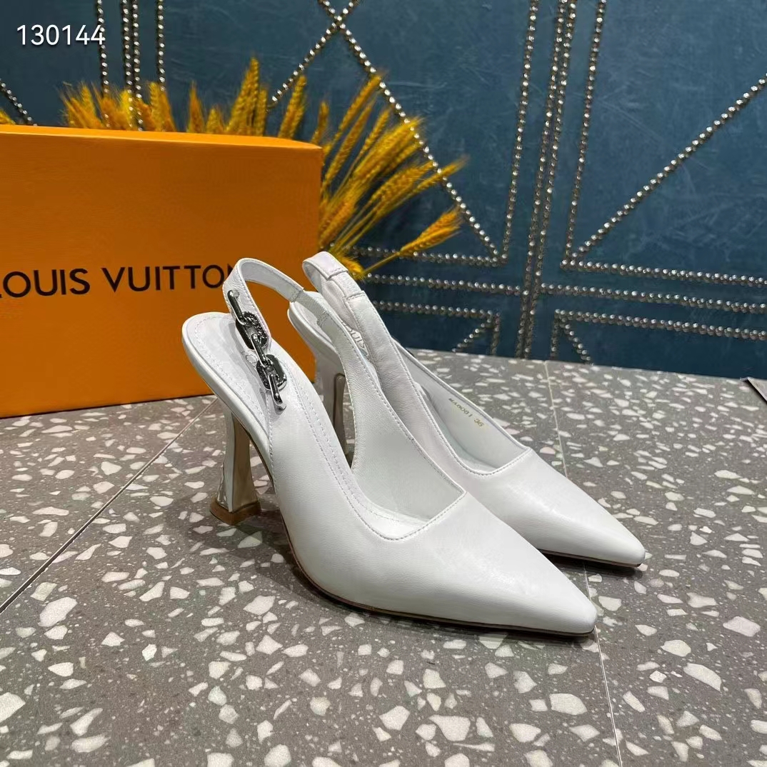 Louis Vuitton LV Women Sparkle Slingback Pump Silver Metallic Calf Leather 9.5 Cm Heel (4)