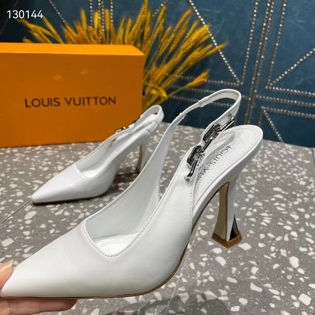 Louis Vuitton LV Women Sparkle Slingback Pump Silver Metallic Calf Leather 9.5 Cm Heel (6)