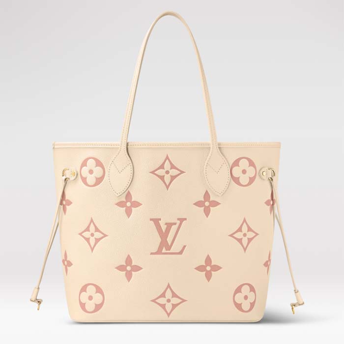 Louis Vuitton Women LV Neverfull MM Tote Pink Embossed Supple Grained Cowhide Leather