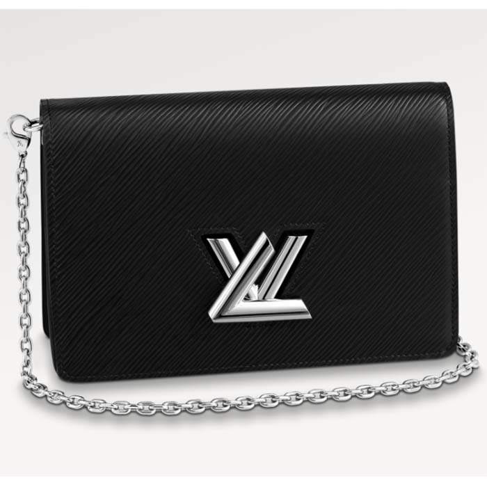 Louis Vuitton Women LV Twist Belt Chain Pouch Black Silver Epi Grained Cowhide Leather