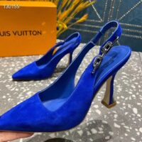 Louis Vuitton Women Sparkle Slingback Pump Blue Suede Baby Goat Leather 9.5 Cm Heel (10)