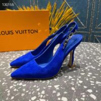 Louis Vuitton Women Sparkle Slingback Pump Blue Suede Baby Goat Leather 9.5 Cm Heel (10)