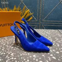 Louis Vuitton Women Sparkle Slingback Pump Blue Suede Baby Goat Leather 9.5 Cm Heel (10)