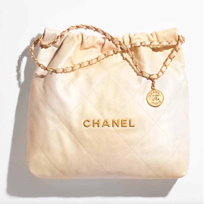 Chanel Women CC 22 Handbag Pearly Shaded Calfskin Gold-Tone Metal Ecru Golden