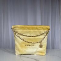 Chanel Women CC 22 Handbag Pearly Shaded Calfskin Gold-Tone Metal Ecru Golden (1)