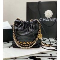 Chanel Women CC 22 Mini Handbag Shiny Crumpled Calfskin Gold-Tone Metal Black (6)