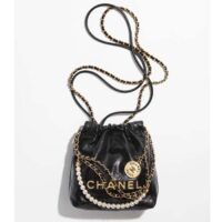 Chanel Women CC 22 Mini Handbag Shiny Crumpled Calfskin Gold-Tone Metal Black (6)