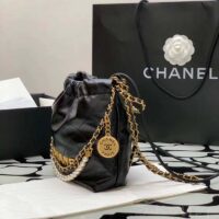 Chanel Women CC 22 Mini Handbag Shiny Crumpled Calfskin Gold-Tone Metal Black (6)