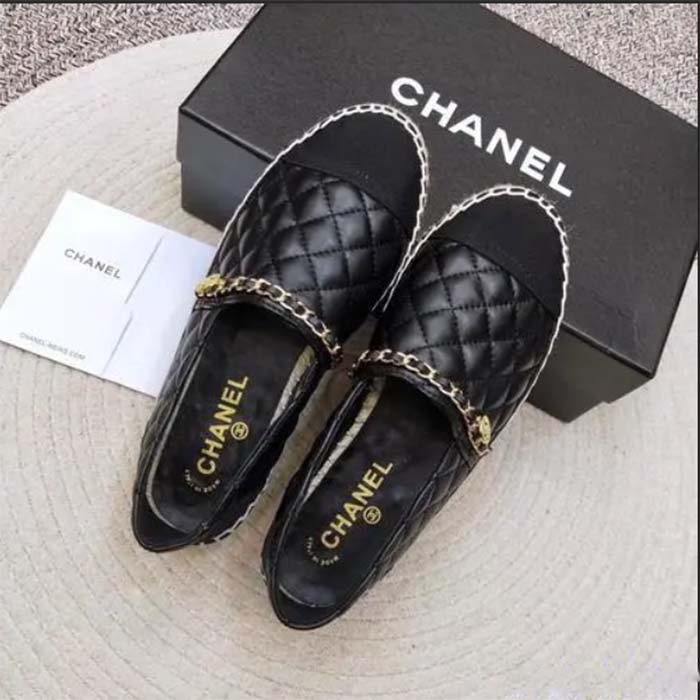 Chanel Women CC Open Toe Sandal Tweed Calfskin Black Leather Gold Tone Metal