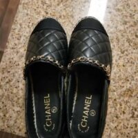 Chanel Women CC Open Toe Sandal Tweed Calfskin Black Leather Gold Tone Metal (4)