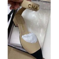 Chanel Women CC Sandals Calfskin Black White Gold Tone Metal Logo