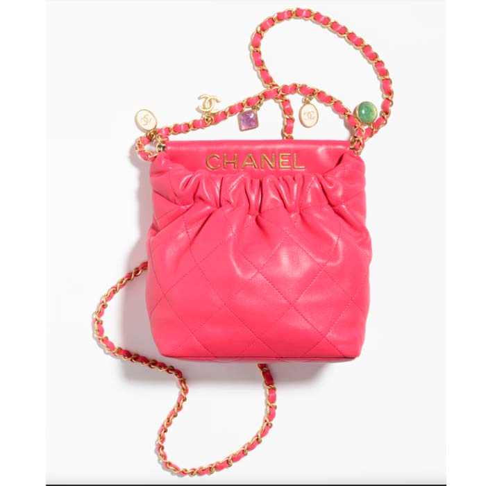 Chanel Women CC Small Bucket Bag Lambskin Resin Gold-Tone Metal Pink