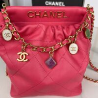 Chanel Women CC Small Bucket Bag Lambskin Resin Gold-Tone Metal Pink (1)