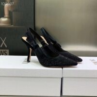 Dior CD Women D-Grace Ballet Pump Black Cotton Embroidered Strass (8)