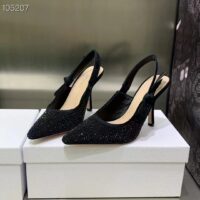 Dior CD Women D-Grace Ballet Pump Black Cotton Embroidered Strass (8)