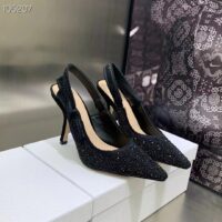 Dior CD Women D-Grace Ballet Pump Black Cotton Embroidered Strass (8)