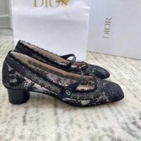 Dior CD Women D-Grace Ballet Pump Black Transparent Mesh Lambskin Roses Embroidery (6)