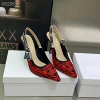 Dior CD Women J’Adior Slingback Pump Black Red Cotton Dior Bandana Embroidery (7)