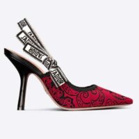 Dior CD Women J'Adior Slingback Pump Black Red Cotton Dior Bandana Embroidery