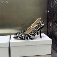 Dior CD Women J’Adior Slingback Pump Black White Ornamental Cotton Cornely Embroidery (10)