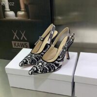 Dior CD Women J’Adior Slingback Pump Black White Ornamental Cotton Cornely Embroidery (10)